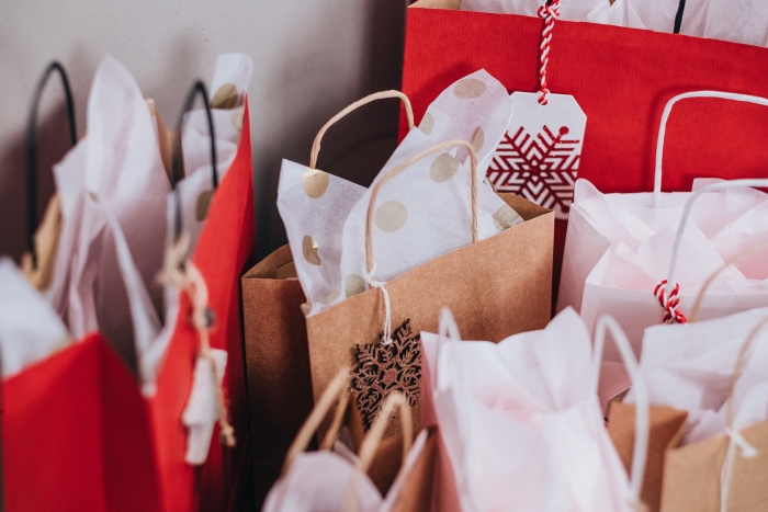 Bags of Christmas gifts