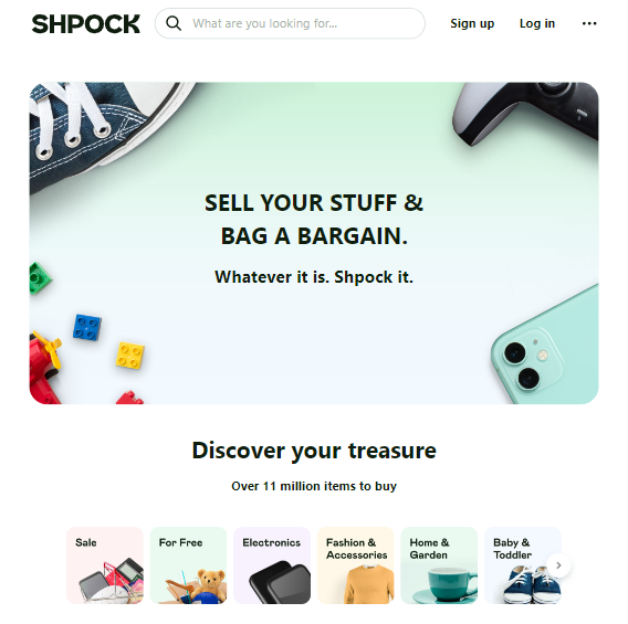 Tablet screenshot of the Schpock website