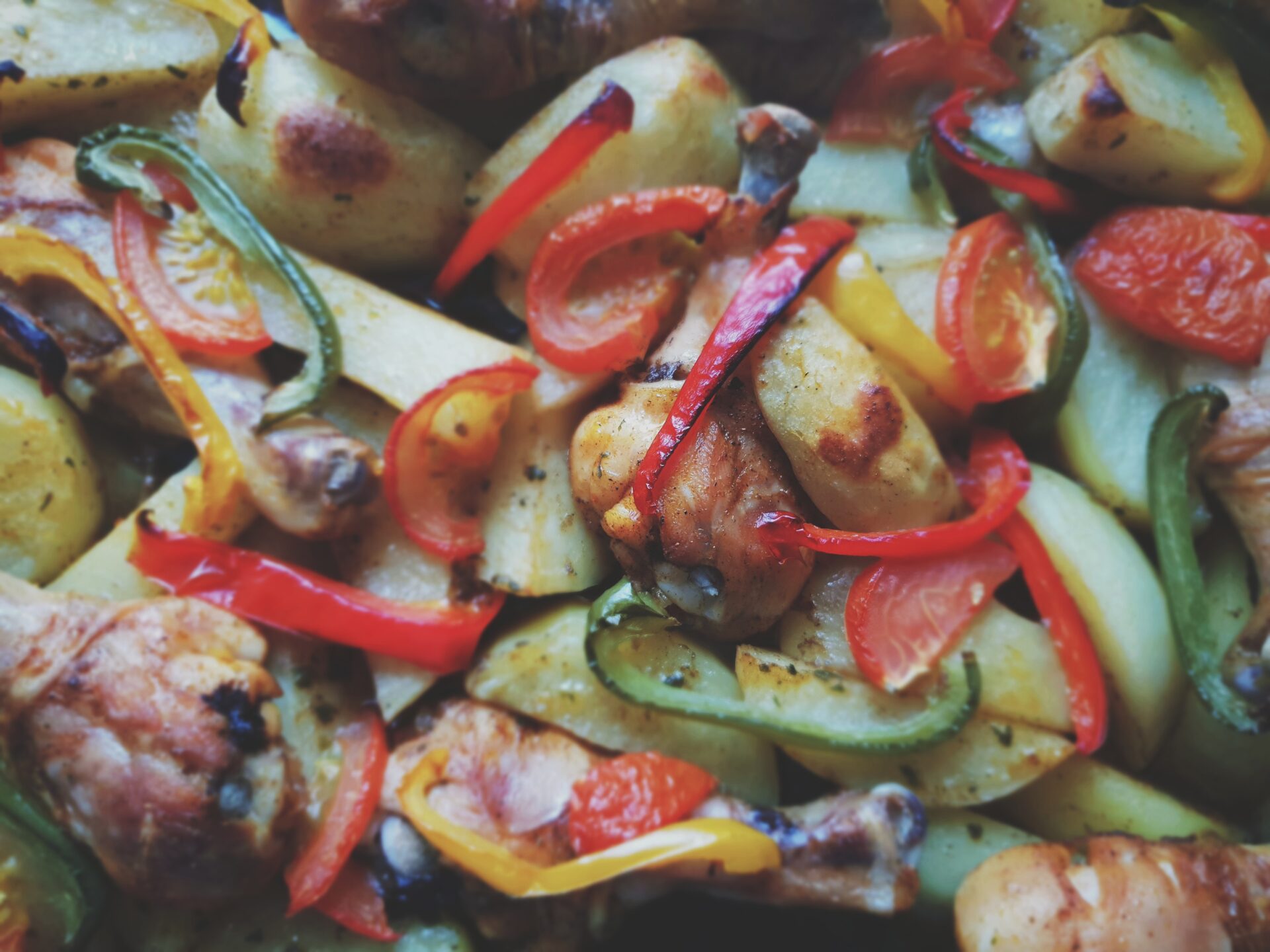 Roasted chicken with peppers and potatoes