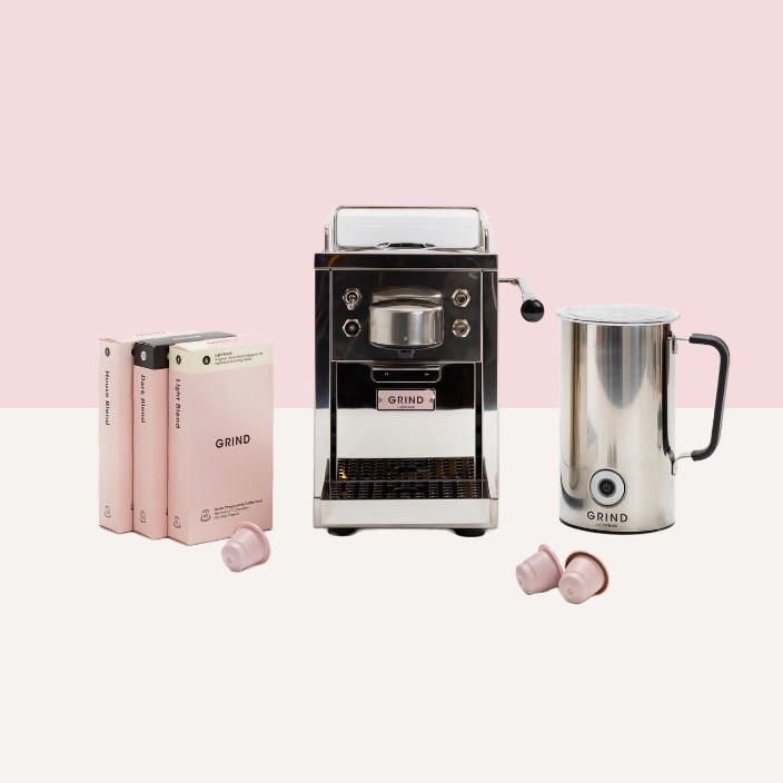 Grind coffee machine and milk frother bundle