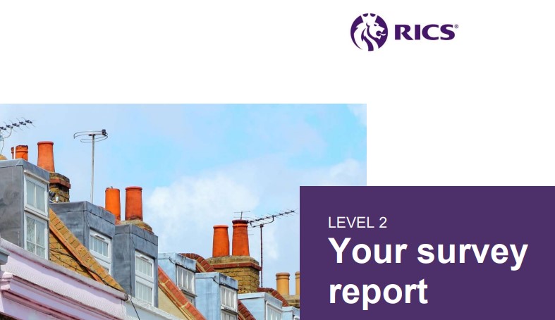A document titled "your house survey report" next to the image of residential building rooftops.