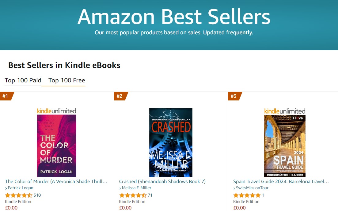 Amazon Top 100 Free Bestsellers list