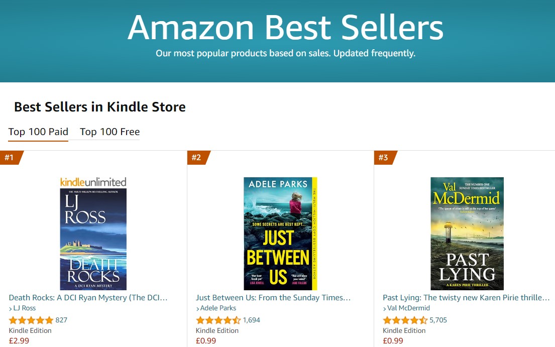 Amazon Top 100 Paid Bestsellers list