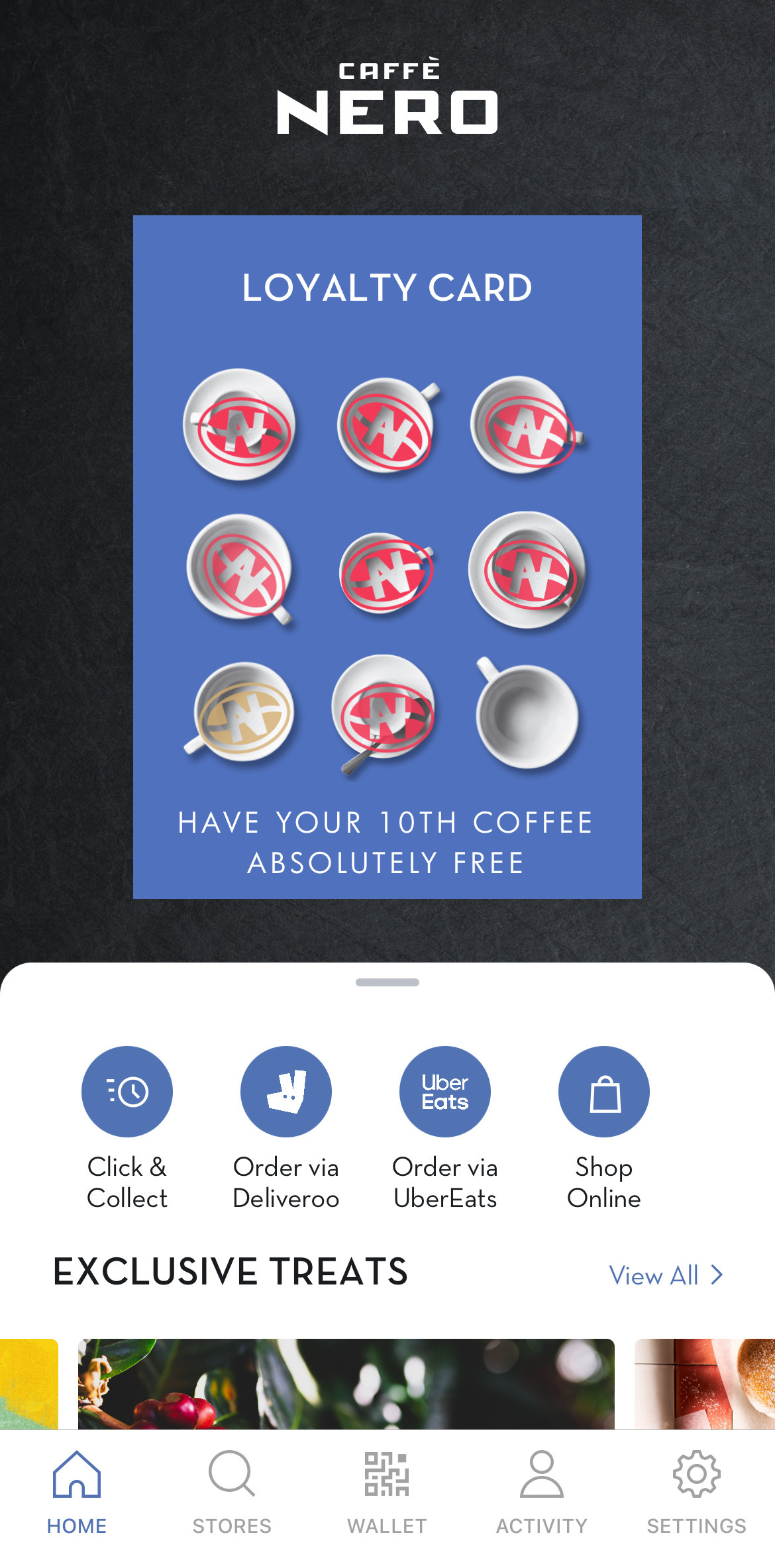 Caffè Nero app print screen