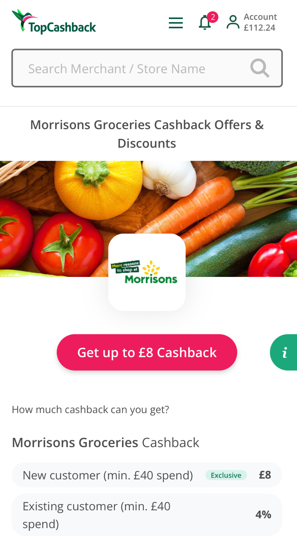 TopCashback Morrisons mobile screenshot