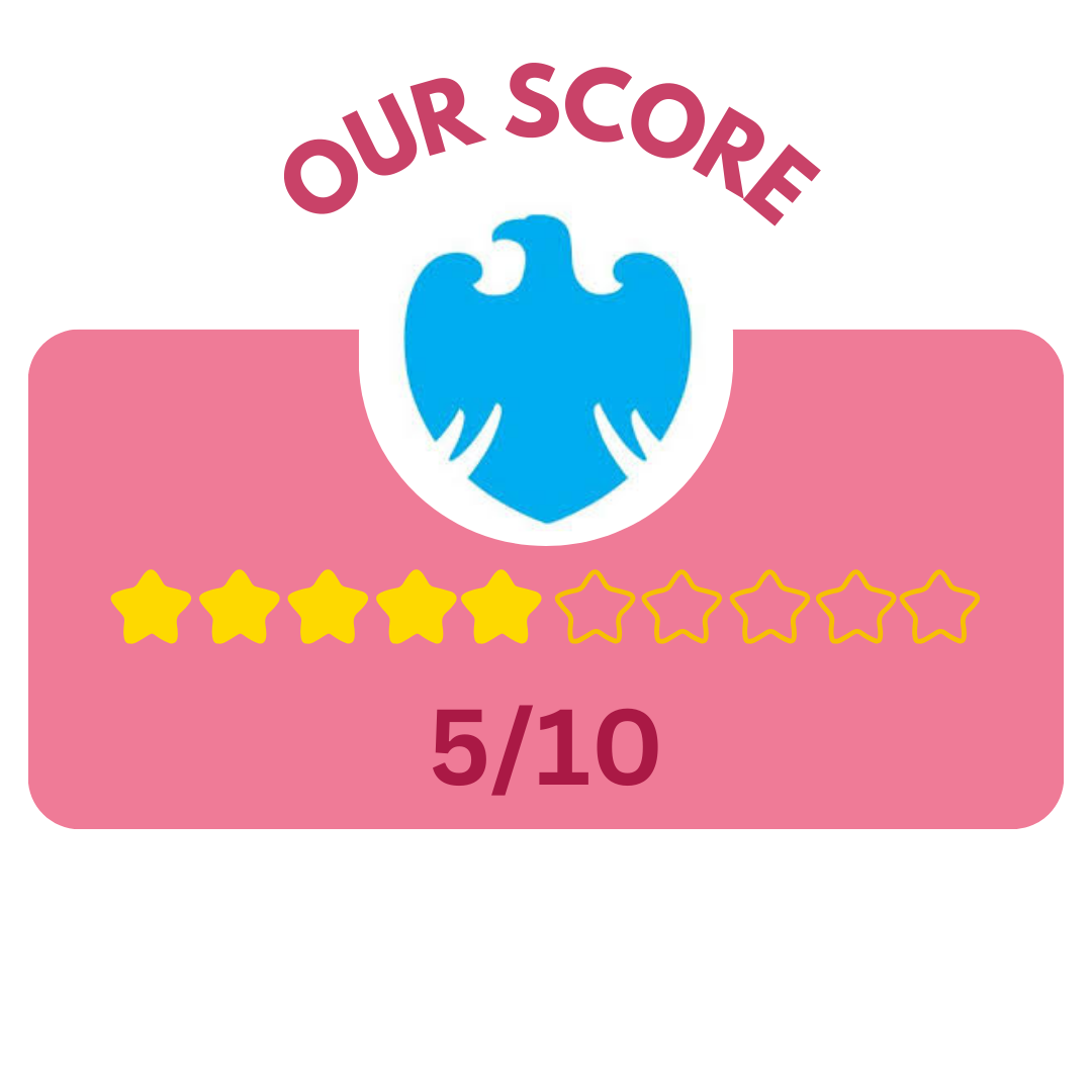 A rating card with a blue eagle logo, the text "OUR SCORE," seven yellow stars and three empty stars, and a score of 5/10.