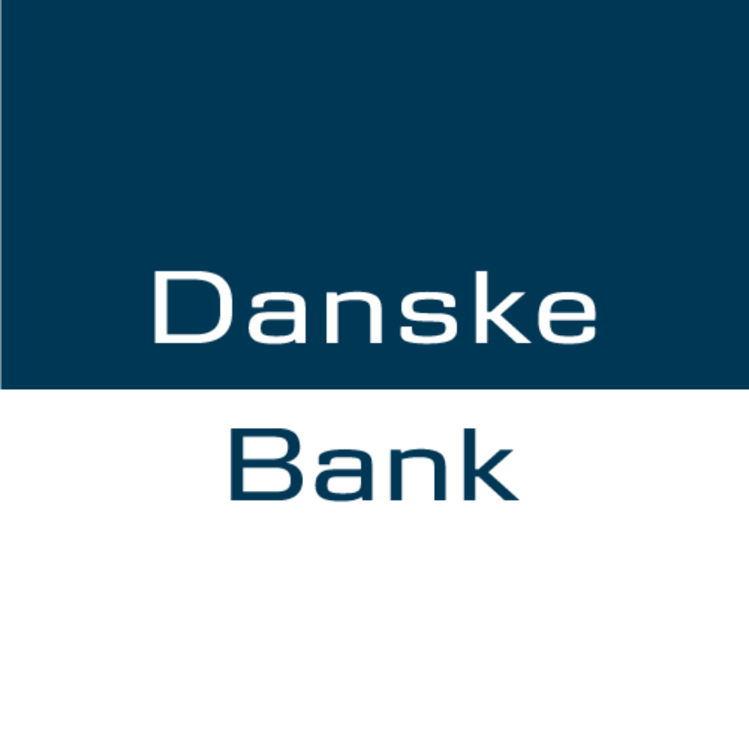 Danske Bank logo with blue text on a white background under a solid blue section.