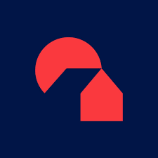 A red geometric logo on a dark blue background, featuring a circle intersecting with a pentagon shape.