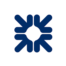 A blue logo with four arrows pointing inward, forming a symmetrical shape with a central negative space.