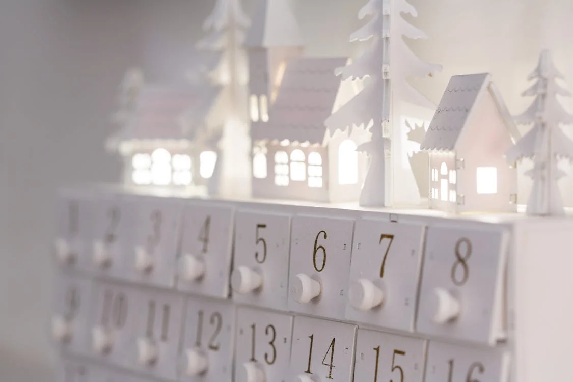 An image showing a white Christmas advent calendar