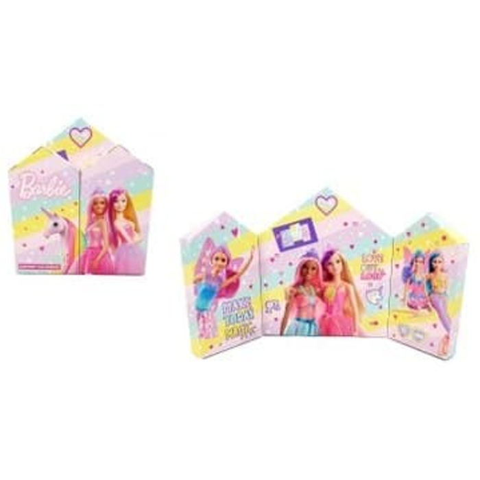 The exterior of a Barbie stationery advent calendar for kids