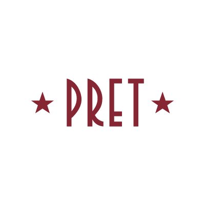 Logo of Pret a Manger featuring the word "PRET" in maroon with maroon stars on either side, set against a white background.