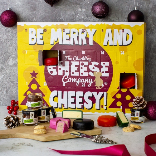 A Merry Cheesemas advent calendar, showing Christmas-themed cheeses on the cover