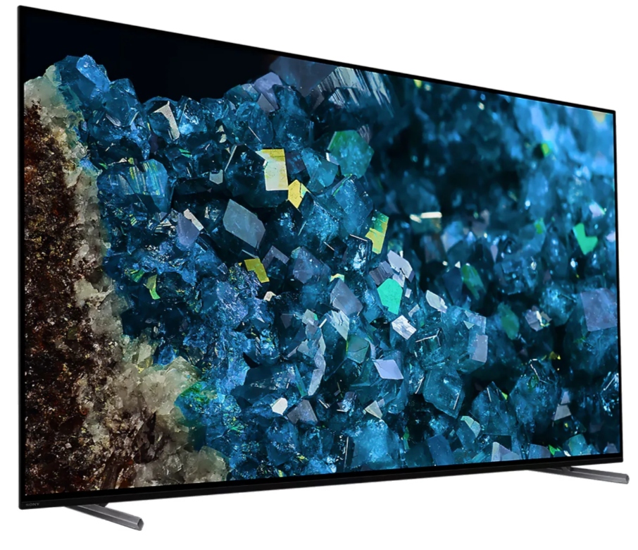 An image of a flatscreen 55" TV showing an image of crystals