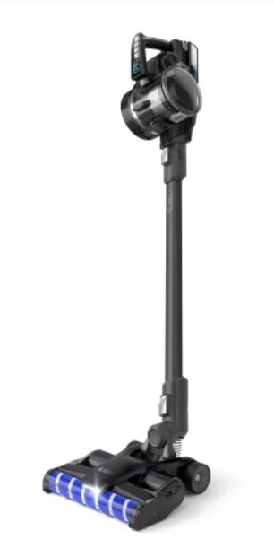 A cordless stick vacuum cleaner with a motorized floor brush and detachable handheld unit, shown against a white background.