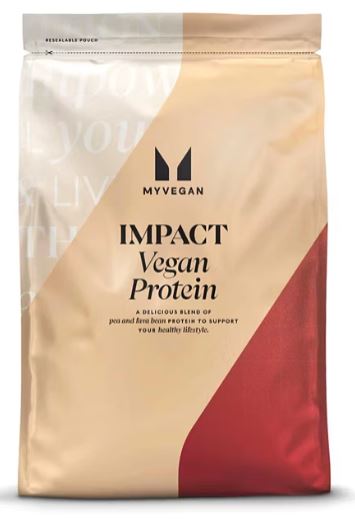 Bag of MyVegan Impact Vegan Protein with beige and red design.